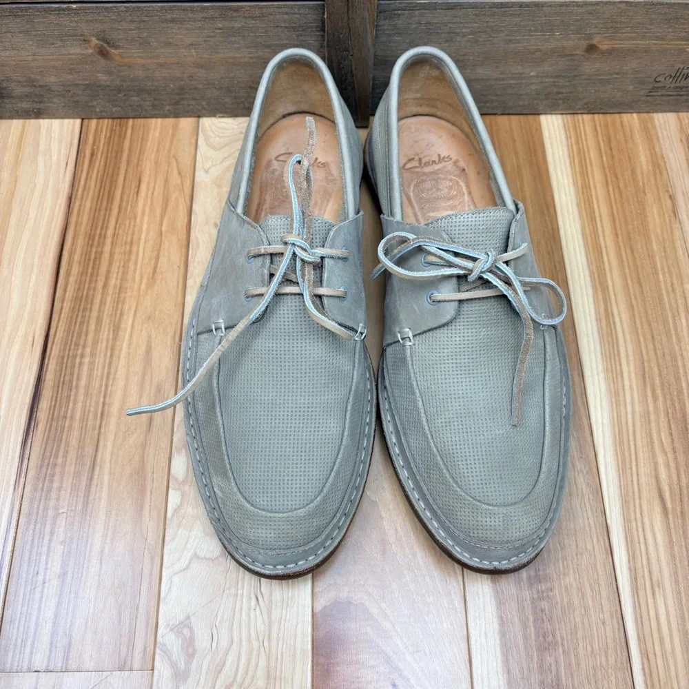 Clarks Grafted Sail Boat Shoe Gray Perforated Leather Men’s Sz 10.5